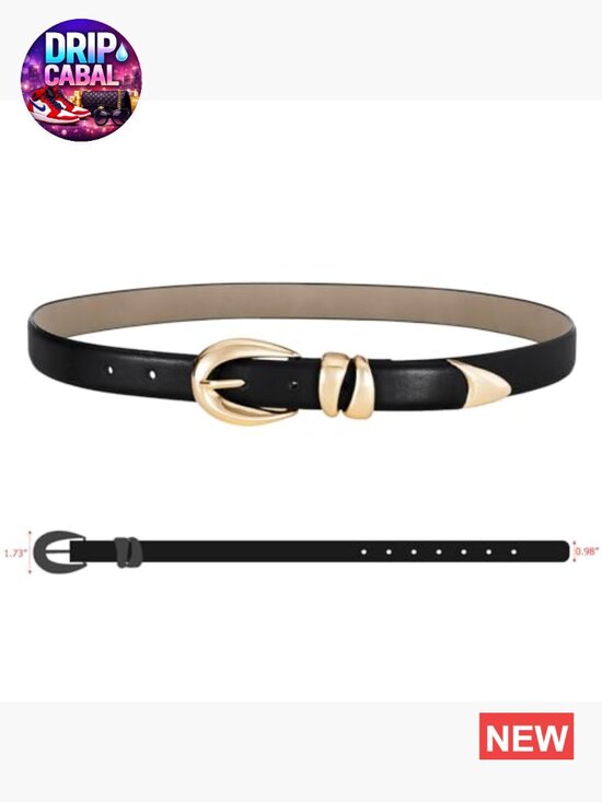 Faux Leather Belt with Gold Metal Buckle for Women main image 5